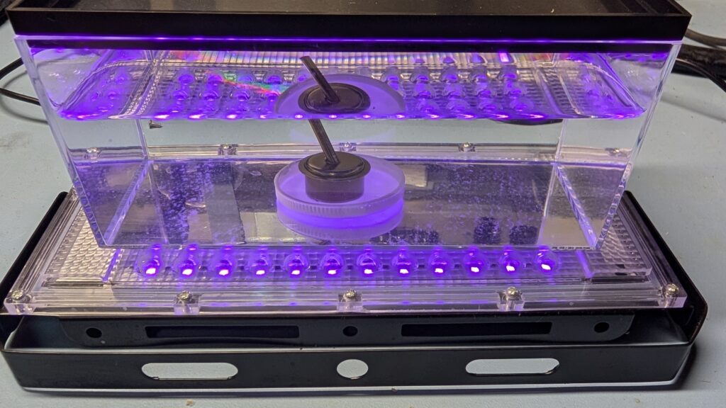 Acrylic tank with Hydrogen Peroxide used to whiten yellowed plastics